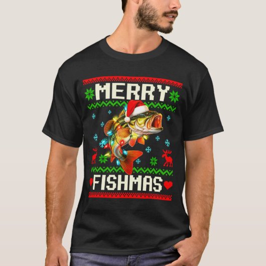 Fishing B Fish Merry Fishmas Fisherman Ugly Christ Tシャツ (正面)