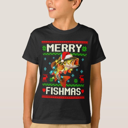Fishing B Fish Merry Fishmas Fisherman Ugly Christ Tシャツ (正面)
