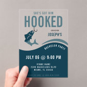 Fishing Bachelor Party Funny She's Got Him Hooked アクリル招待状 (インサイチュ (ポータブル))