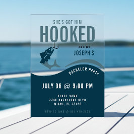 Fishing Bachelor Party Funny She's Got Him Hooked アクリル招待状