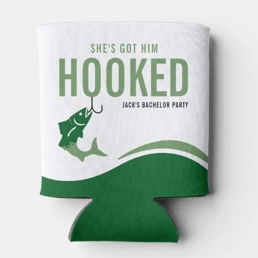 Fishing Bachelor Party Funny She's Got Him Hooked 缶クーラー (裏面)