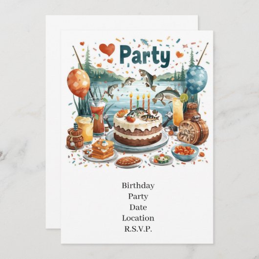 Fishing Birthday Party 招待状 (正面/裏面)