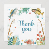 Fishing birthday themed hooked on fun  サンキューカード (正面/裏面)