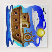 Fishing Boat Cartoon  ジグソーパズル (横)