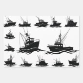 Fishing Boat Silhouette Pattern Wrapping Paper ラッピングペーパーシート (正面3)