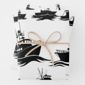 Fishing Boat Silhouette Pattern Wrapping Paper ラッピングペーパーシート (インサイチュ)