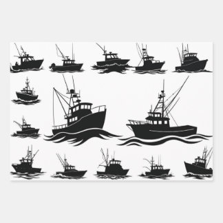 Fishing Boat Silhouette Pattern Wrapping Paper ラッピングペーパーシート