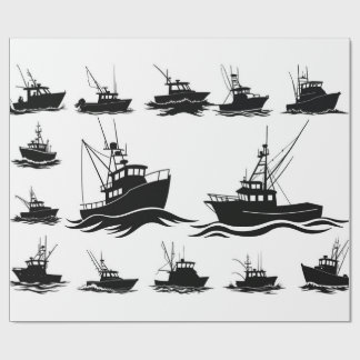 Fishing Boat Silhouette Pattern Wrapping Paper ラッピングペーパー