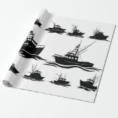 Fishing Boat Silhouette Pattern Wrapping Paper ラッピングペーパー (アンロールド)