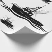 Fishing Boat Silhouette Pattern Wrapping Paper ラッピングペーパー (角)