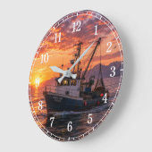 Fishing Boat Wall Clock — Coastal Landscape Design ラージ壁時計 (傾斜)