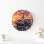 Fishing Boat Wall Clock — Coastal Landscape Design ラージ壁時計 (ホーム)