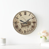 Fishing Boat Wall Clock – Wood-Burned Style ラージ壁時計 (ホーム)