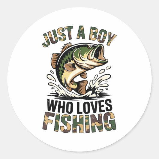 Fishing Camo B Fish Youth Just A Boy Who Loves Fis ラウンドシール (正面)