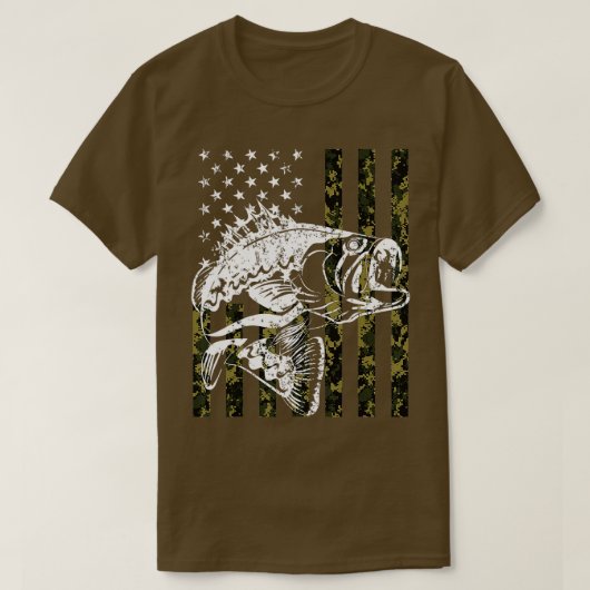 Fishing Camouflage American Flag Fish Bass Fish Fi Tシャツ (デザイン正面)