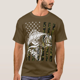 Fishing Camouflage American Flag Fish Bass Fish Fi Tシャツ