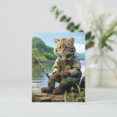 fishing cat at the lake / fischende Katze am See ポストカード (スタンド正面)