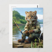 fishing cat at the lake / fischende Katze am See ポストカード (正面/裏面)