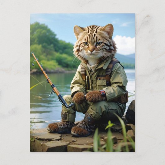 fishing cat at the lake / fischende Katze am See ポストカード (正面)