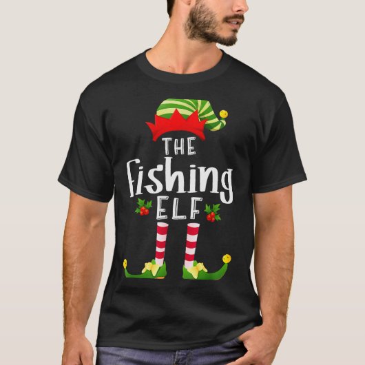 Fishing Christmas Elf Matching Pajama X-mas Party Tシャツ (正面)