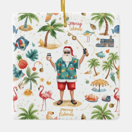 Fishing Christmas Themed  セラミックオーナメント (正面)