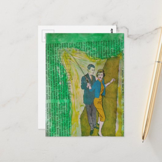 Fishing Couple from 1930s era collage ポストカード (正面/裏面インサイチュ)