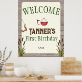 Fishing First Birthday Welcome Sign ポスター (キッチン)