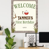Fishing First Birthday Welcome Sign ポスター (ホームオフィス)