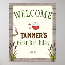 Fishing First Birthday Welcome Sign ポスター