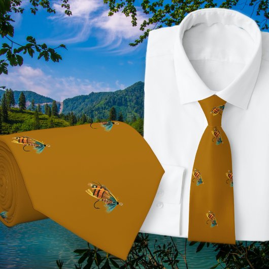 Fishing Flies Fisherman Golden Neck Tie ネクタイ