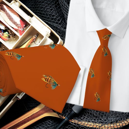 Fishing Flies Fisherman Rust Orange Neck Tie ネクタイ