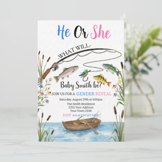 Fishing Gender Reveal Invitation, Fish-HE Fish-SHE 招待状 (スタンド正面)