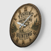 Fishing Hunting Cabin Fisherman & Hunter Gift ラージ壁時計 (傾斜)