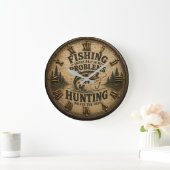 Fishing Hunting Cabin Fisherman & Hunter Gift ラージ壁時計 (ホーム)