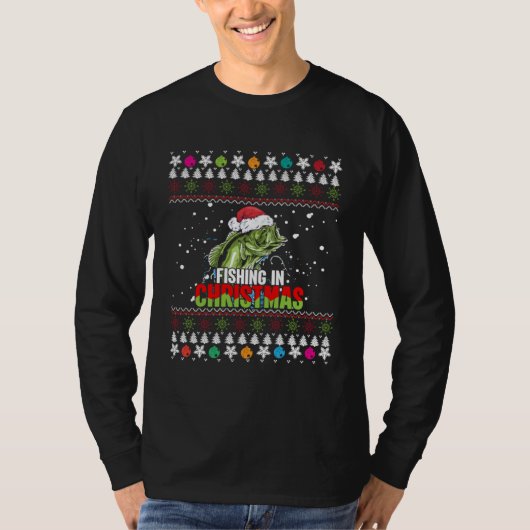 Fishing in Christmas Merry Fishmas Ugly Sweater Ch Tシャツ (正面)