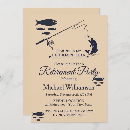 Fishing is my Retirement plan Retired party 招待状 (正面/裏面)