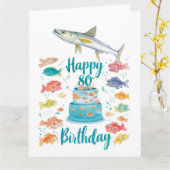 Fishing Lover 80th Birthday Watercolor カード (黄色い花)