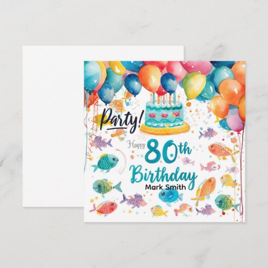 Fishing Lover 80th Birthday Watercolor  招待状 (正面/裏面)