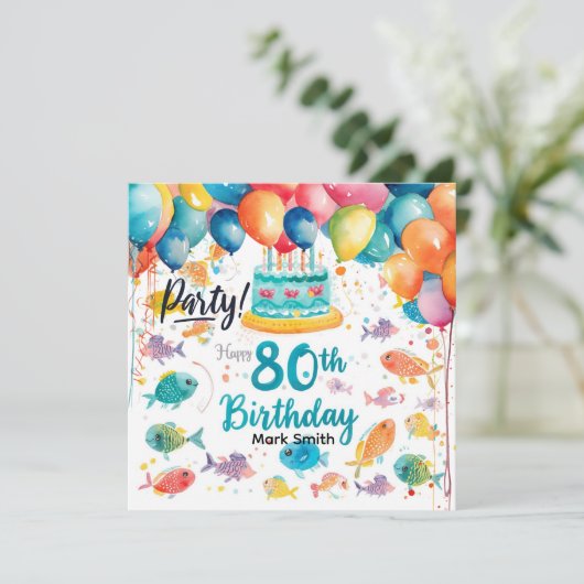 Fishing Lover 80th Birthday Watercolor  招待状 (スタンド正面)