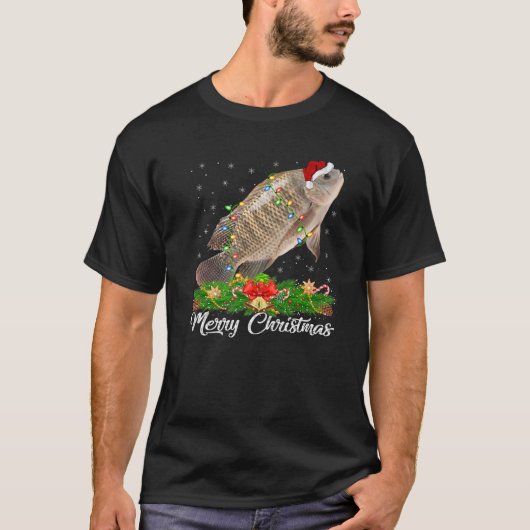 Fishing Lover Matching Santa Hat Tilapia Fish Chri Tシャツ (正面)