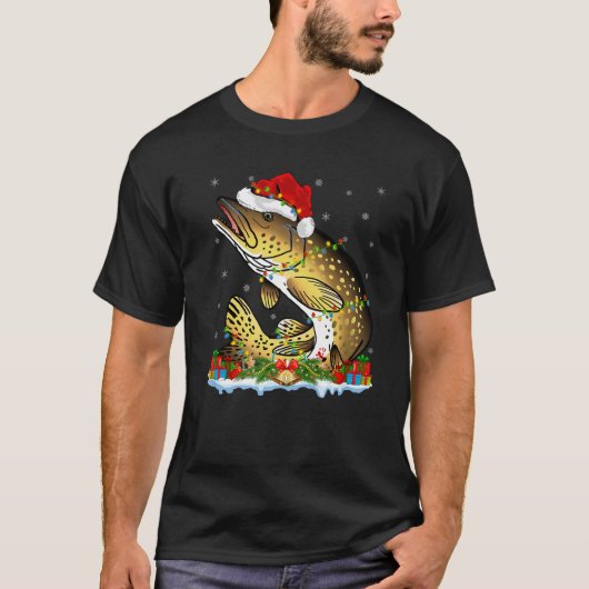Fishing Lover Matching Santa Northern Pike Fish Ch Tシャツ (正面)