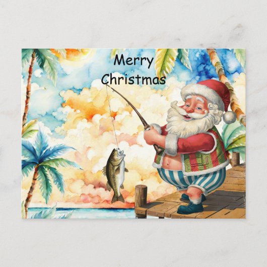 Fishing Lover Santa is Fishing Christmas in July シーズンポストカード (正面)