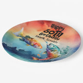 Fishing lovers 50th  birthday Fish   watercolor   ペーパープレート (アングル)