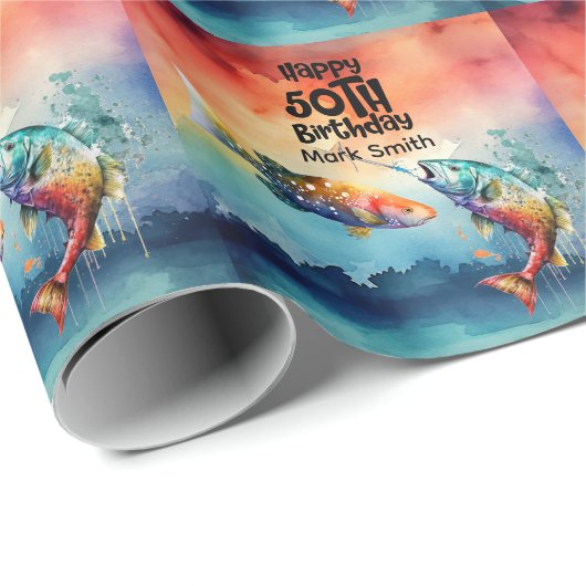 Fishing lovers 50th birthday Fish watercolor ラッピングペーパー (ロールコーナー)