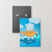 Fishing Polar Bear Kid Pin Button with Name 缶バッジ (正面/裏面)
