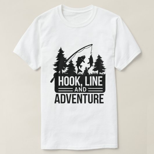 Fishing Pole & Catch Outdoor Camping Illustration Tシャツ (デザイン正面)