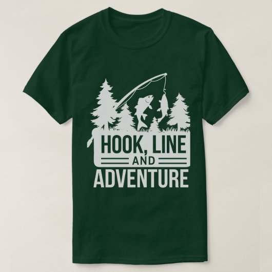 Fishing Pole & Catch Outdoor Camping Illustration Tシャツ (デザイン正面)