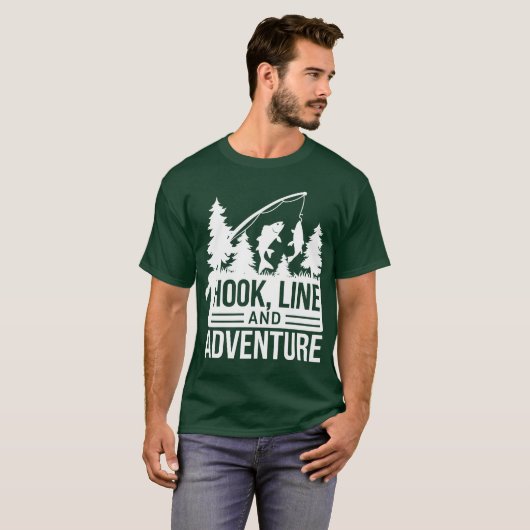 Fishing Pole & Catch Outdoor Camping Illustration Tシャツ (正面フル)