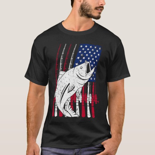 Fishing Rod and American Flag Tシャツ (正面)