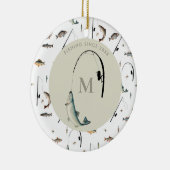 Fishing Rod & Reel Fish Theme Fisherman Monogram  セラミックオーナメント (右)